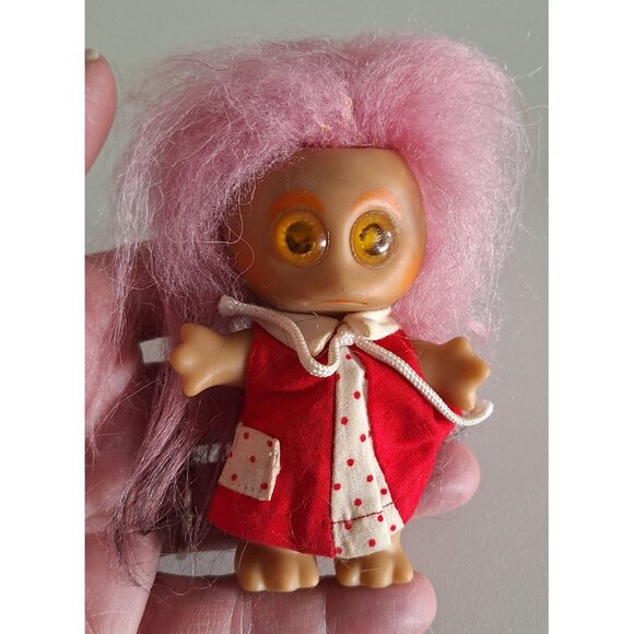 1964 Moon Goon Alien Troll Doll Pink Hair Red Polka Dot Dress L Khem Vintage - Picture 10 of 10